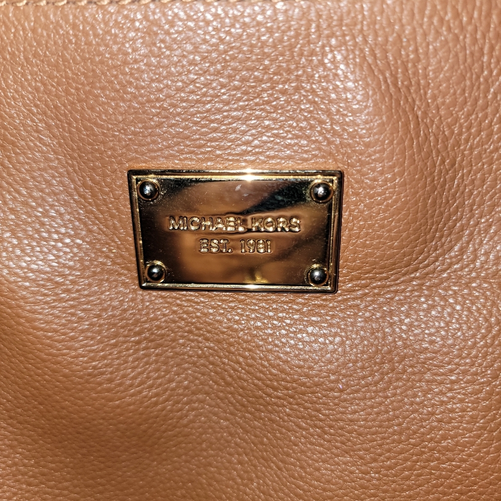 Michael Kors Double Handle Chain And Leather Purse Gold Studs Satchel - Picture 3 of 13
